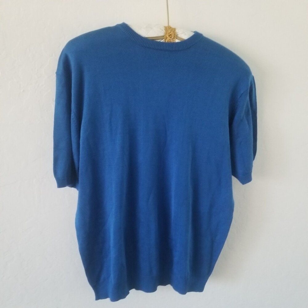 Cullen Womens Knit Pullover Sweater Crew Neck Short Sleeve Silk Medium Blue